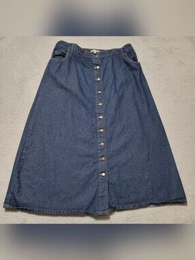 Woman Within Button Up Jean Skirt with Elastic Waist 18W